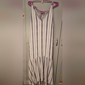 Gibson White Dress with Blue and Pink Stripes